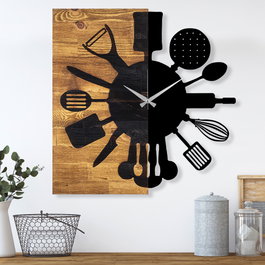 Wallity Reloj de Pared Decorativo de Madera Nogal y Negro